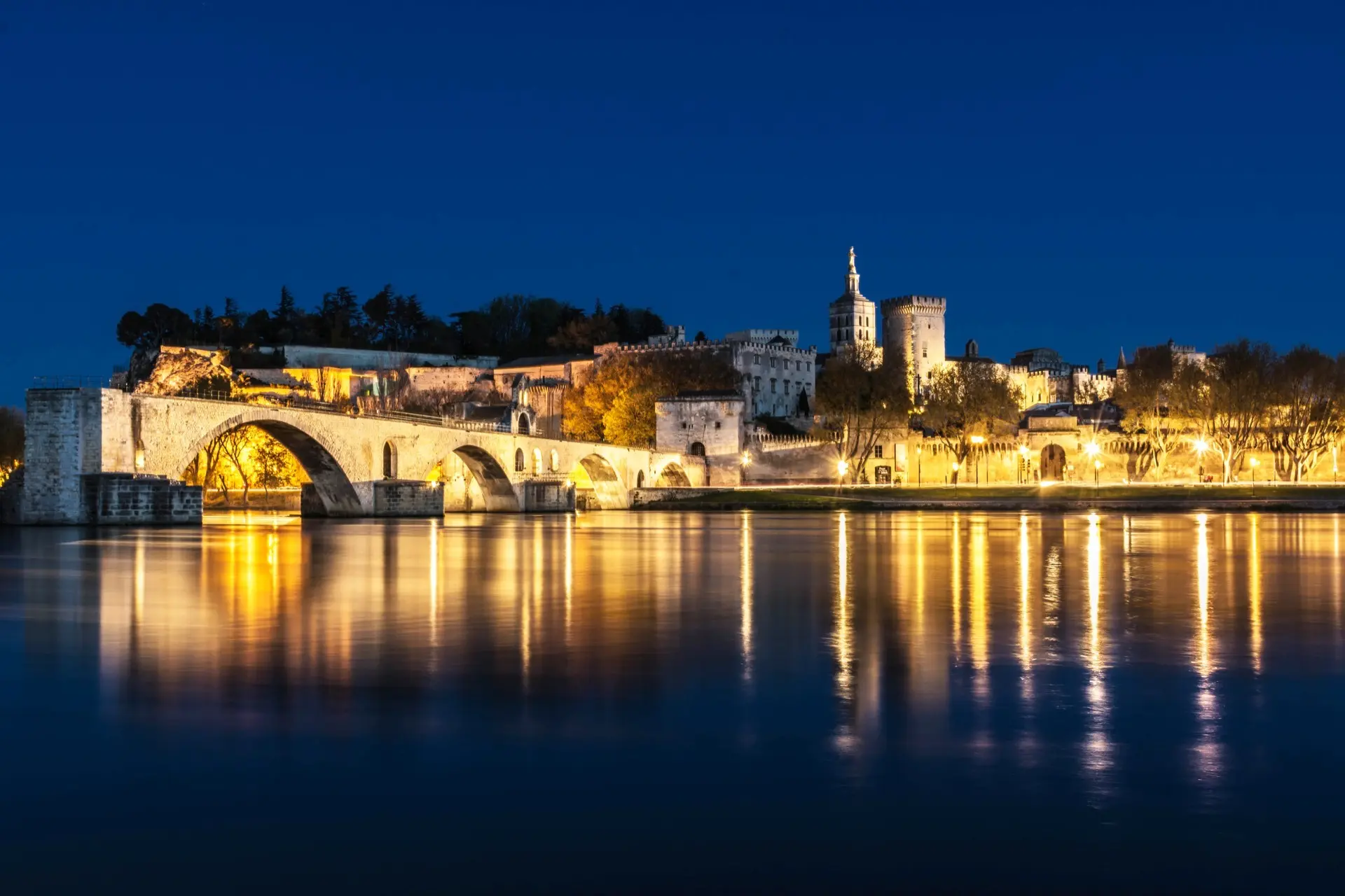 Photo du pont d'Avignon de nuit.